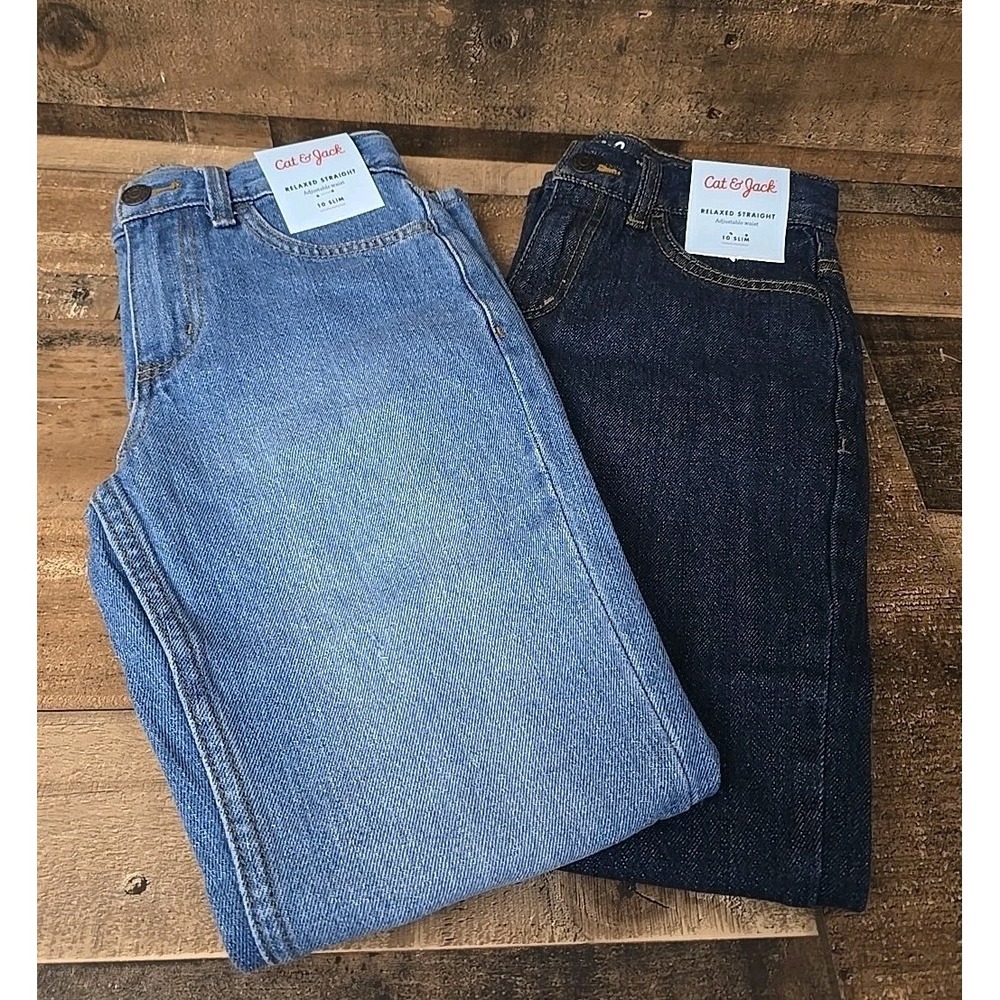 2 Cat And Jack Relaxed Straight Jeans Boys 10 Slim Adjustable Waist School